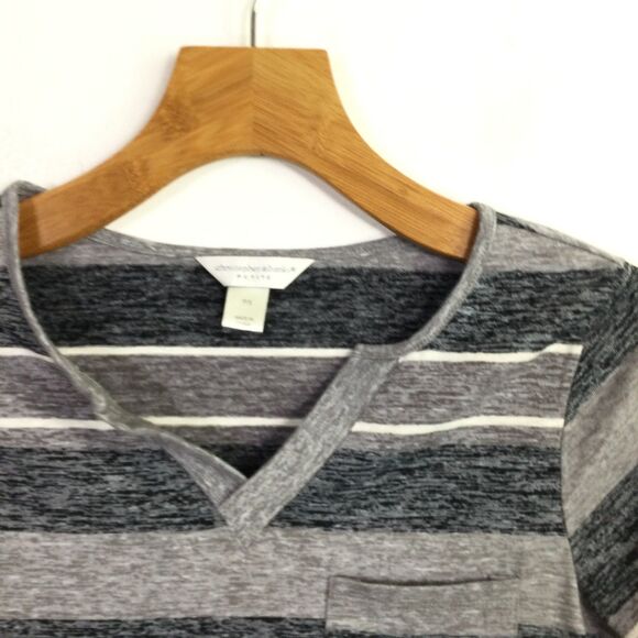 Christopher & Banks Womens V-Neck T-Shirt Short Sleeves Striped Gray Size PS - Picture 6 of 16